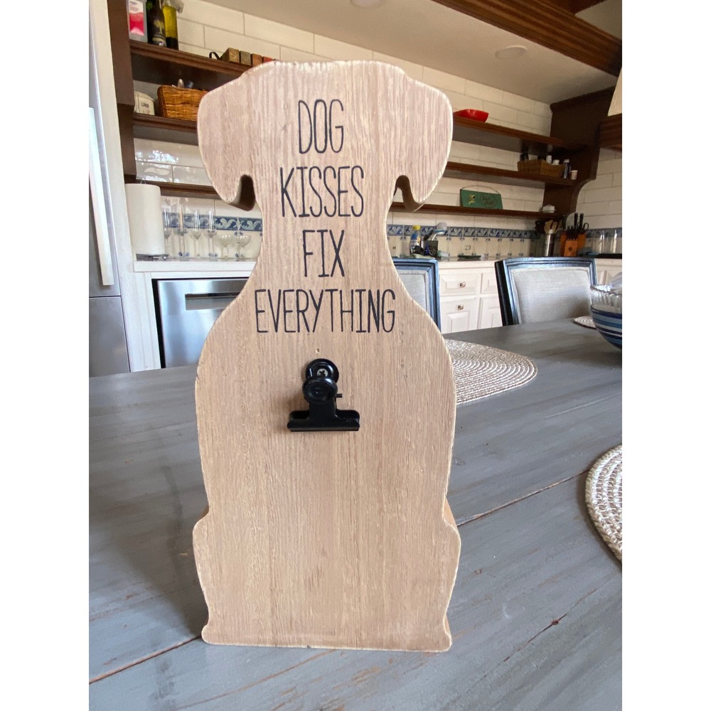 Dog Kisses Fix Everything Wooden Dog Shape Photo Clip Holder Rustic Home Decor